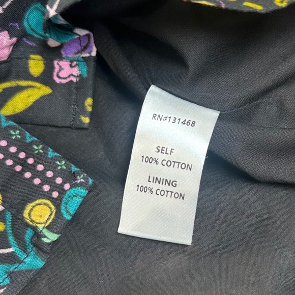 AVARA Black Floral S Print Button Front Blouse Long Sleeve Ruffle Collar Cotton - Picture 5 of 11